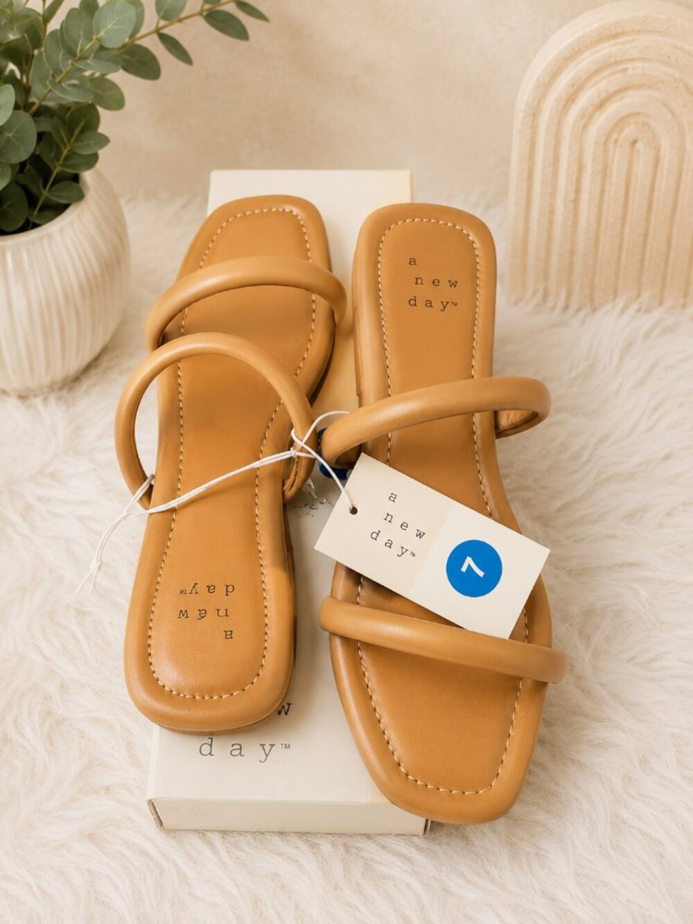 NEW A New Day Tan Double Strap Block Heel Sandals Size 7